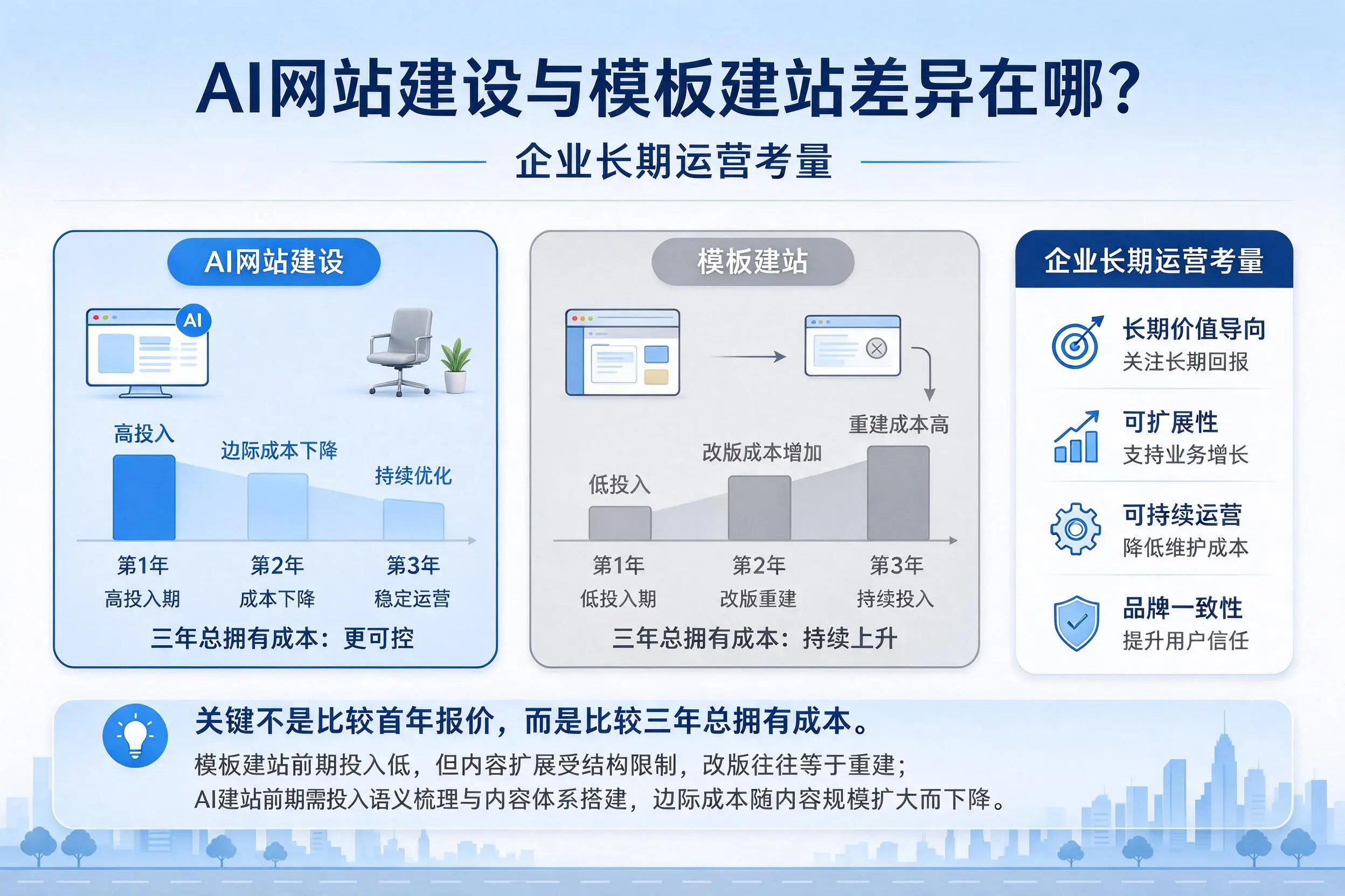 AI网站建设与模板建站差异在哪?曲靖企业长期运营考量